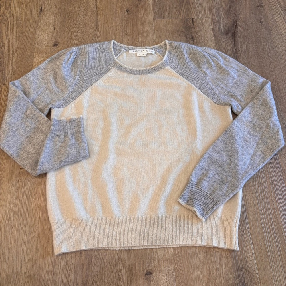 Veronica Beard Women’s Albertina 100% Cashmere Sweater Ivory Gray Size S